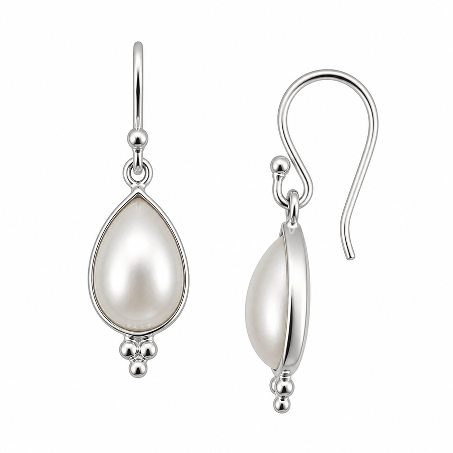 Silber - Ohranhänger mit tropfenförmiger Süsswasserperle - Atelier Tibet