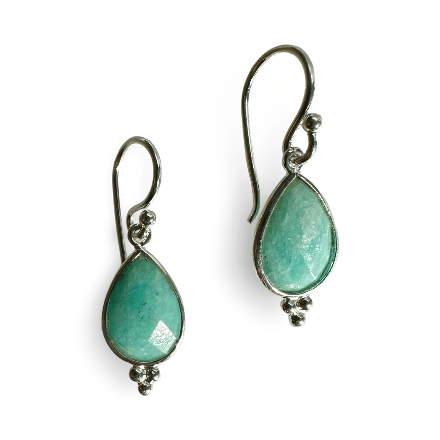 Silber - Ohranhänger mit tropfenförmigem Amazonit - Atelier Tibet