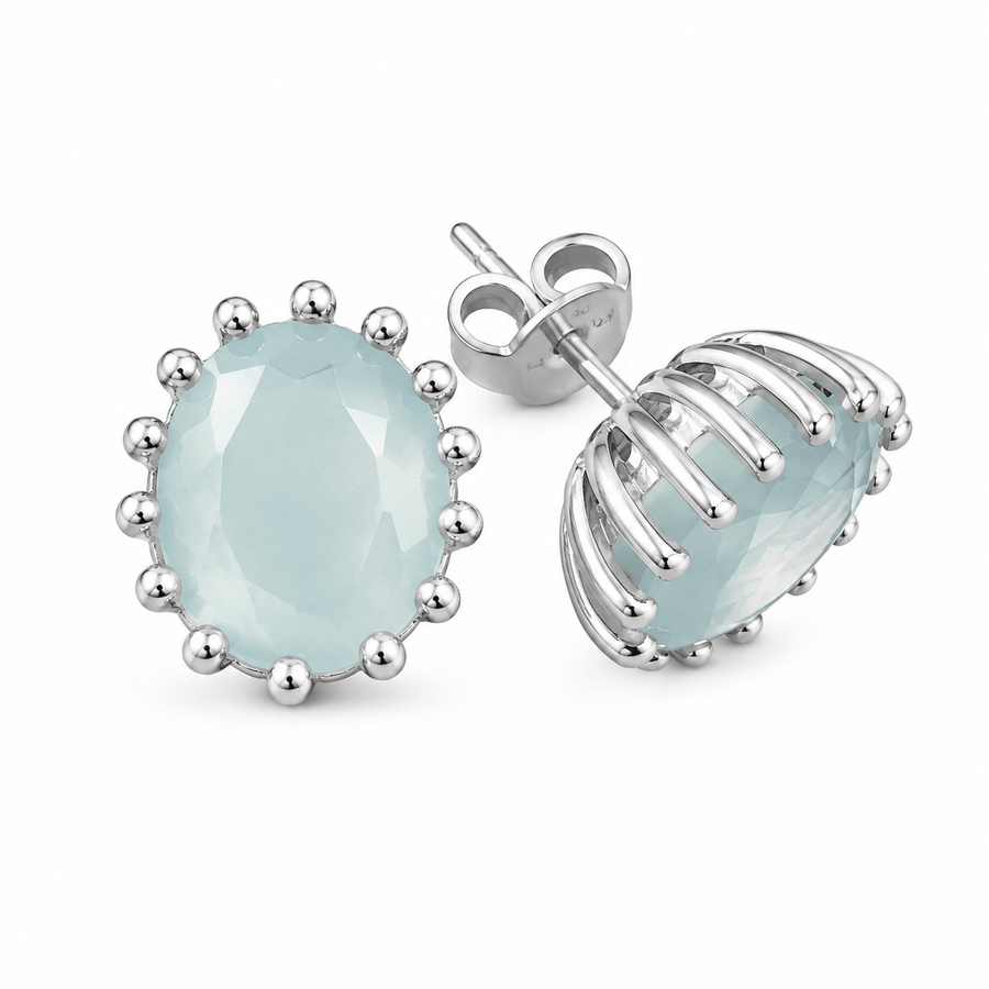 Silber-Ohrstecker mit Aqua Aura - Atelier Tibet
