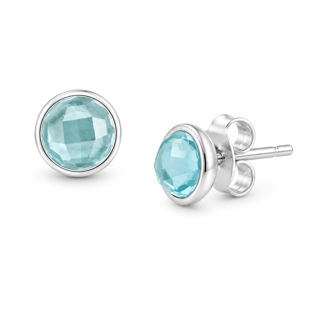 Silber-Ohrstecker mit blauem Topas - Atelier Tibet