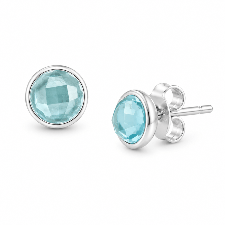 Silber-Ohrstecker mit blauem Topas - Atelier Tibet