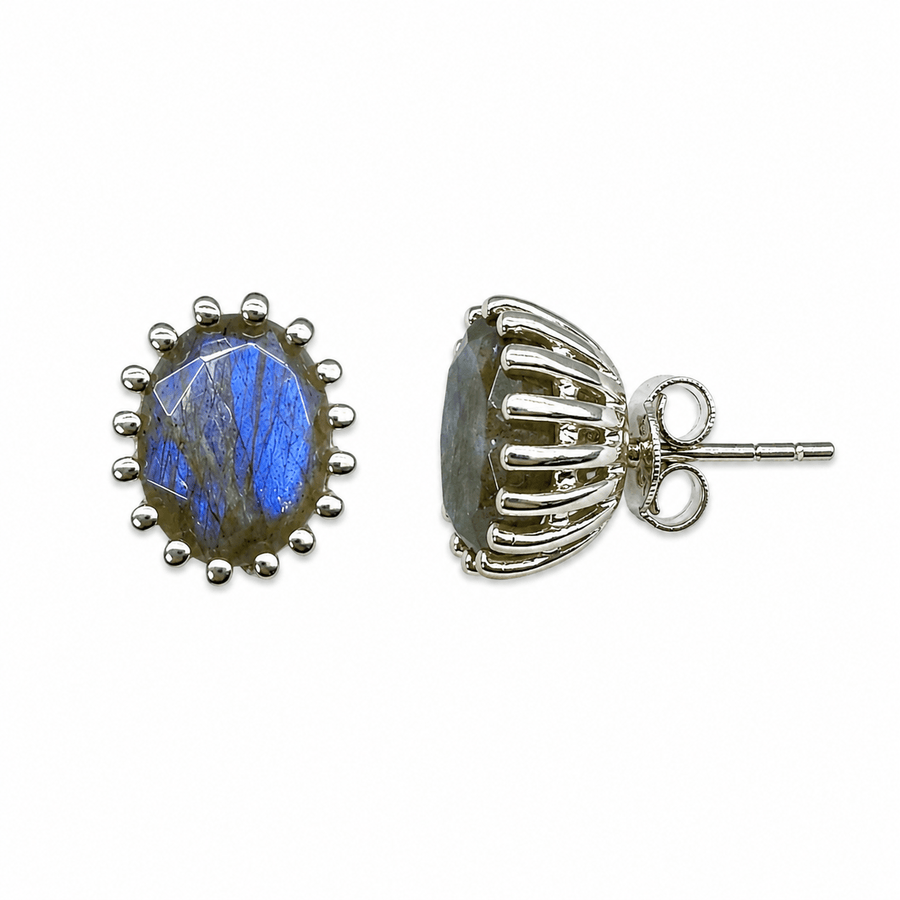 Silber-Ohrstecker mit Labradorit - Atelier Tibet