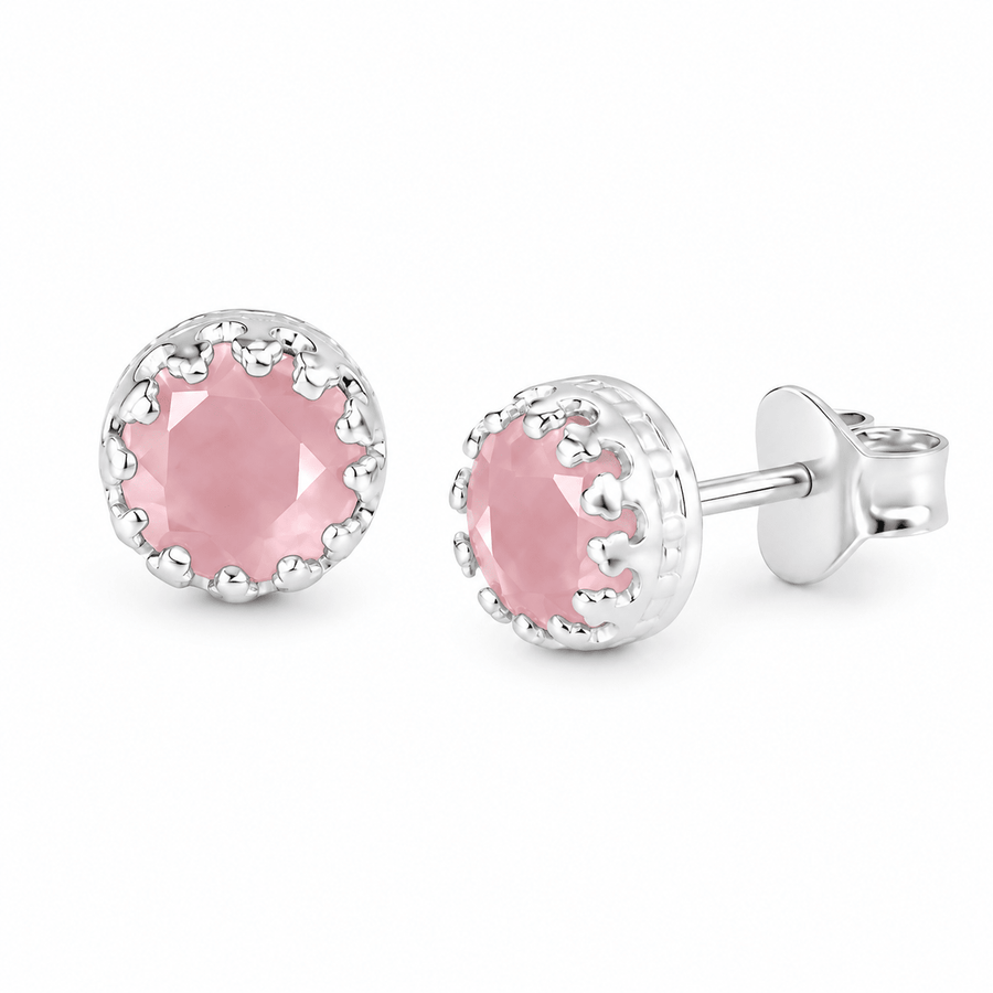 Silber Ohrstecker mit Pink Chalcedon - Atelier Tibet