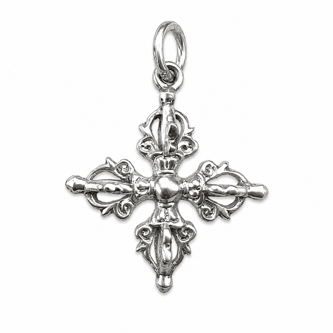 Silberner Doppel-Vajra-Anhänger (Dorje) - Atelier Tibet