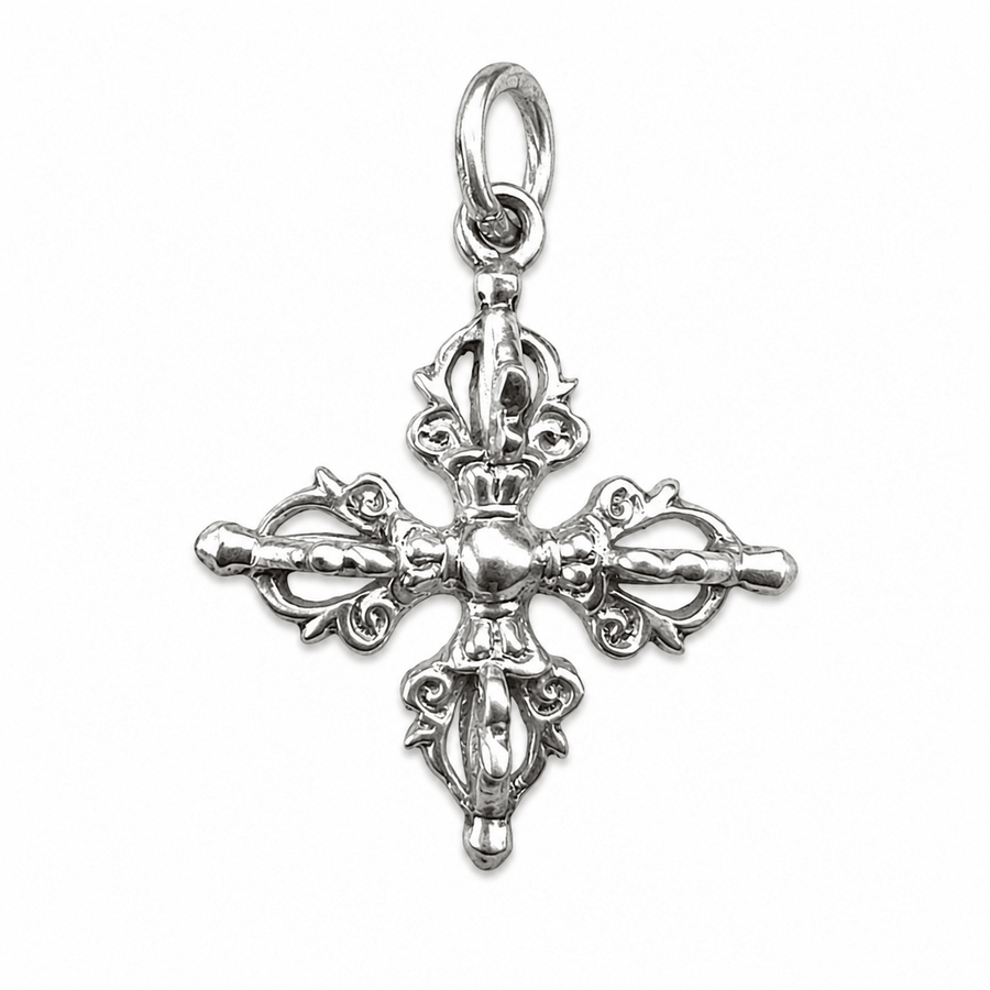 Silberner Doppel-Vajra-Anhänger (Dorje) - Atelier Tibet