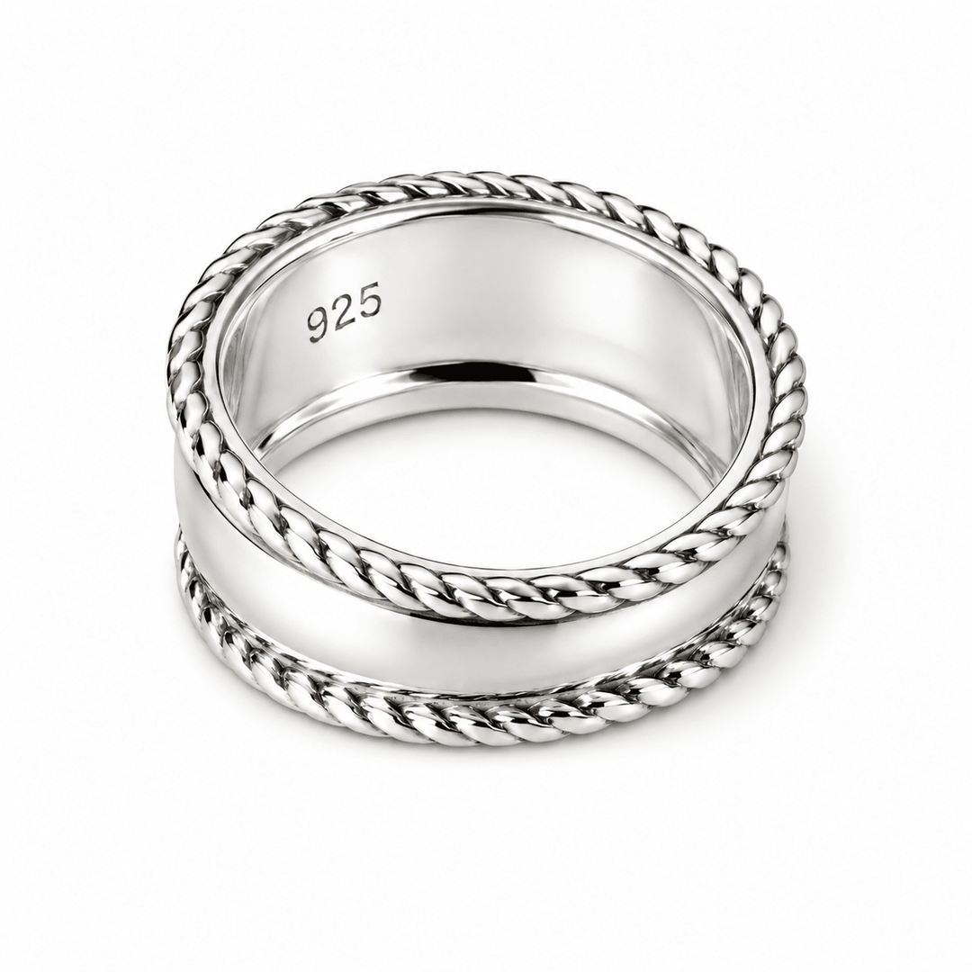 Silberring mit gedrehten Kordelrändern - Atelier Tibet