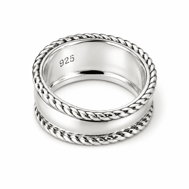 Silberring mit gedrehten Kordelrändern - Atelier Tibet