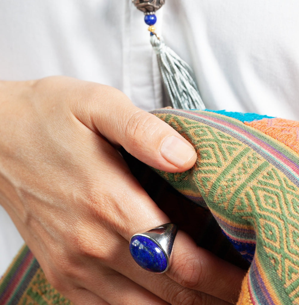 Silberring mit Lapis Lazuli - Atelier Tibet