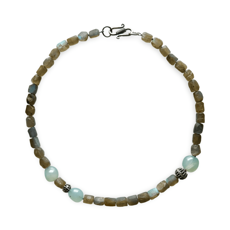 Statement - Halskette aus Labradorit, Aquamarin und Silberperlen - Atelier Tibet