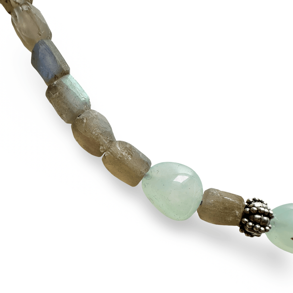 Statement - Halskette aus Labradorit, Aquamarin und Silberperlen - Atelier Tibet