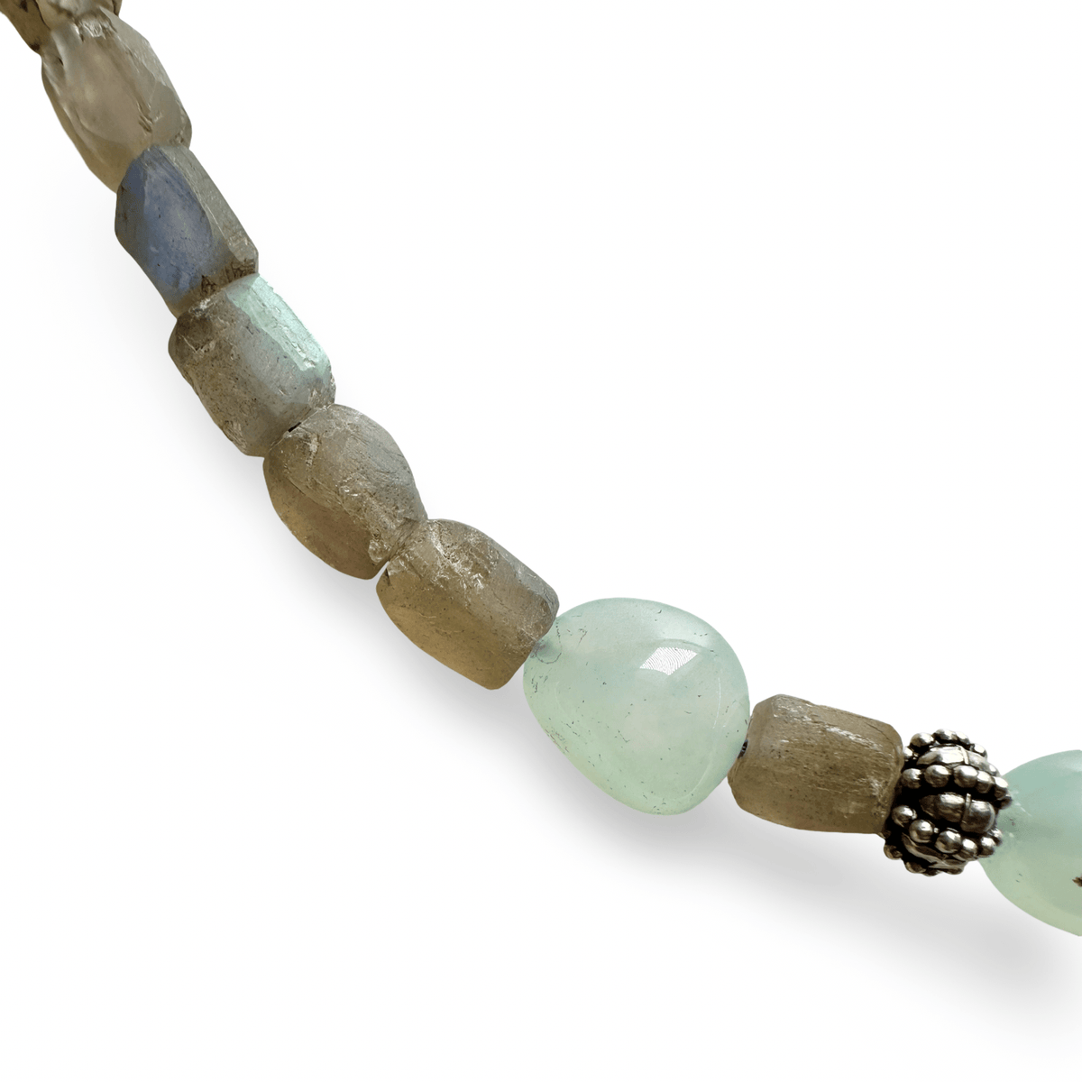 Statement - Halskette aus Labradorit, Aquamarin und Silberperlen - Atelier Tibet