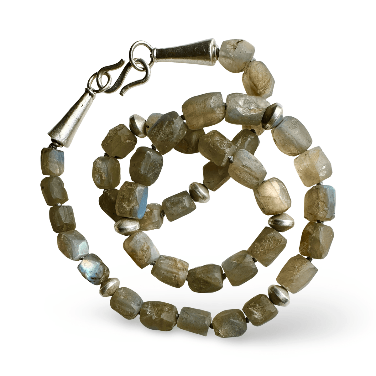 Statement - Halskette aus Labradorit und Silberperlen - Atelier Tibet