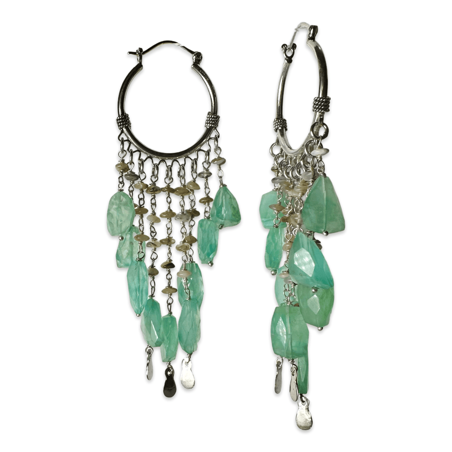 Statement - Ohrringe aus Silber und grossen, facettierten Andenopal - Stücken - Atelier Tibet