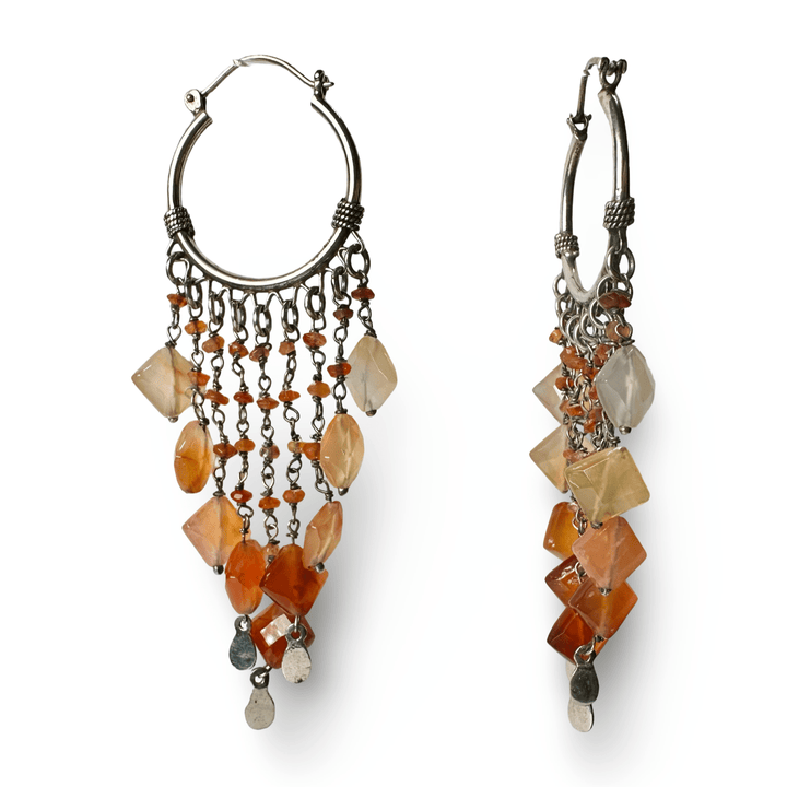 Statement - Ohrringe aus Silber und grossen, facettierten Karneol - Stücken - Atelier Tibet