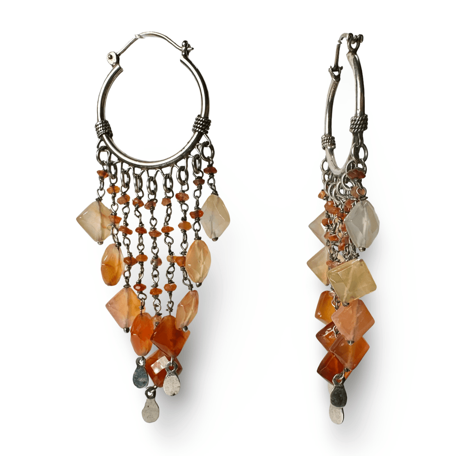 Statement - Ohrringe aus Silber und grossen, facettierten Karneol - Stücken - Atelier Tibet