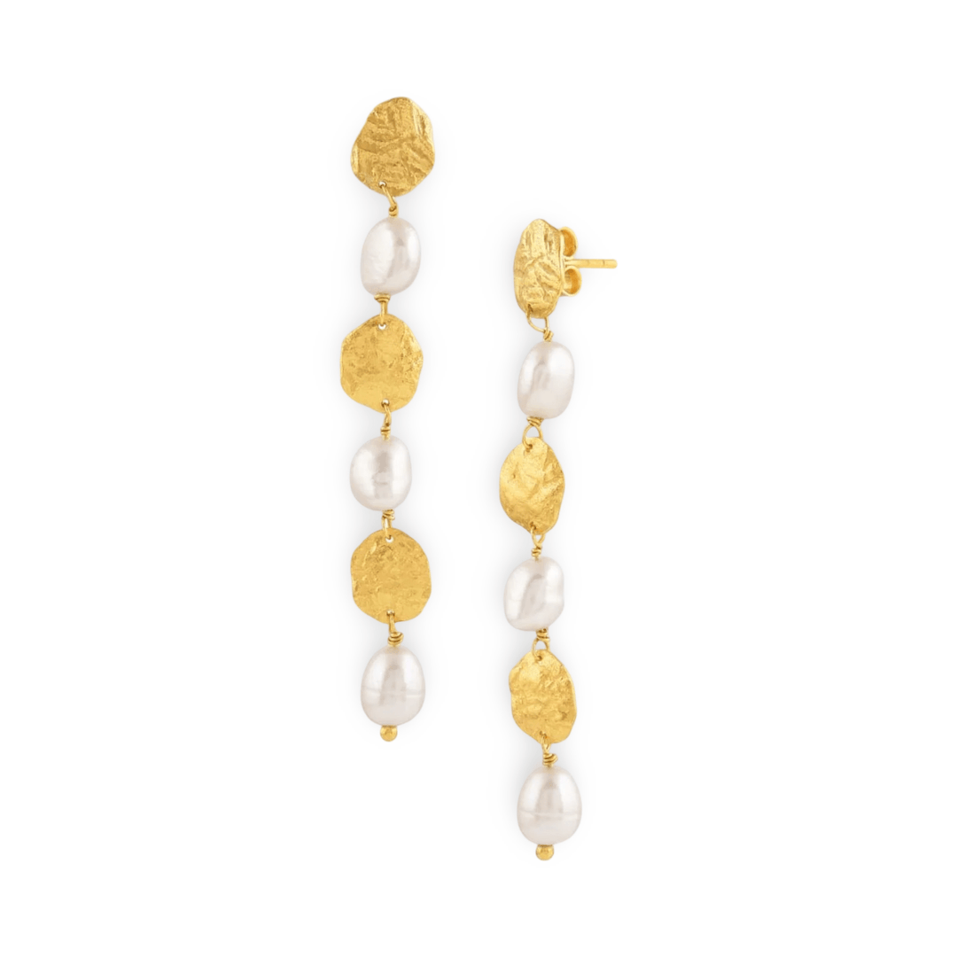 Statement - Ohrringe aus vergoldetem Silber mit Süsswasserperlen - Atelier Tibet
