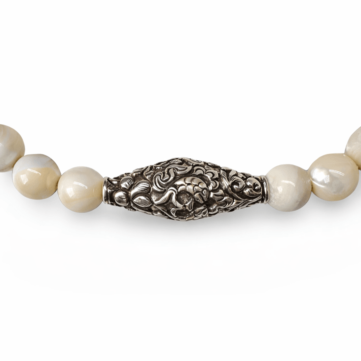 Statement Perlmutt - Halskette mit tibetischer Silber - Perle - Atelier Tibet