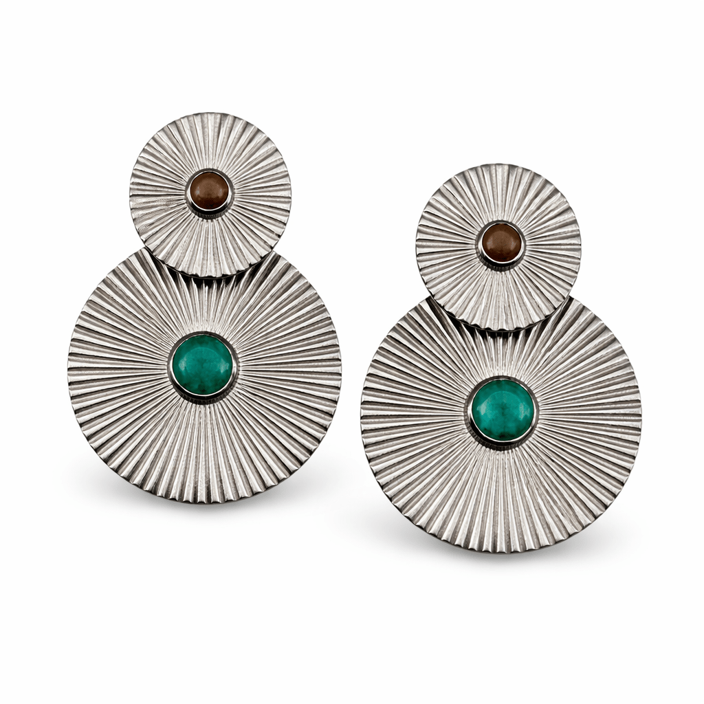 Statement - Scheiben - Ohrstecker mit Mondstein und Amazonit - Atelier Tibet