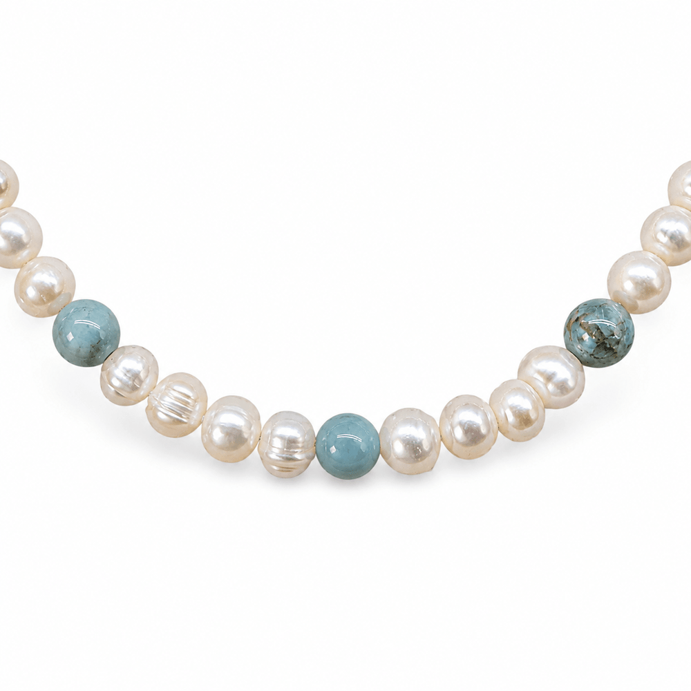 Süsswasserperlen-Kette mit Blauem Achat - Atelier Tibet