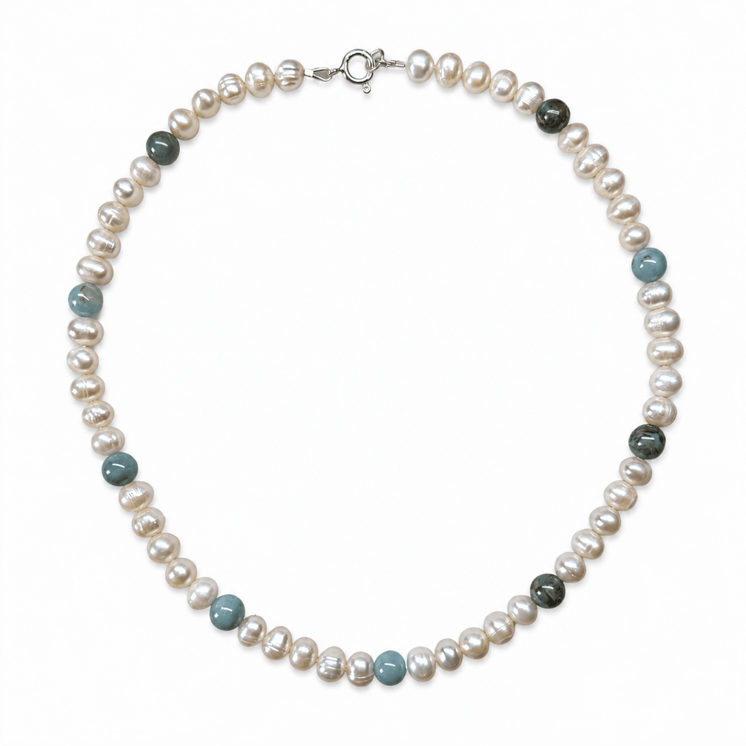 Süsswasserperlen-Kette mit Blauem Achat - Atelier Tibet