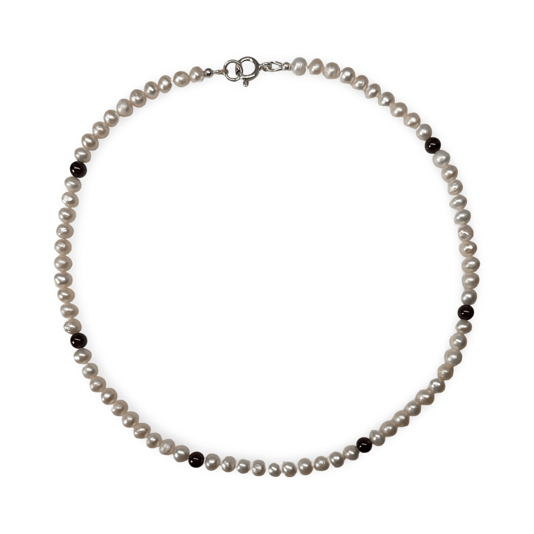Süsswasserperlen-Kette mit Granat - Atelier Tibet