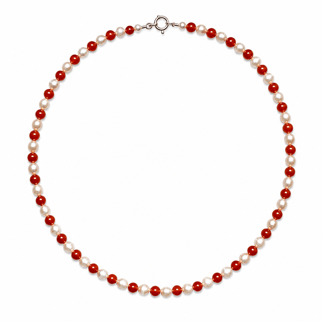 Süsswasserperlen-Kette mit Karneol - Atelier Tibet
