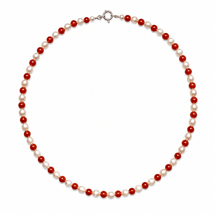 Süsswasserperlen-Kette mit Karneol - Atelier Tibet