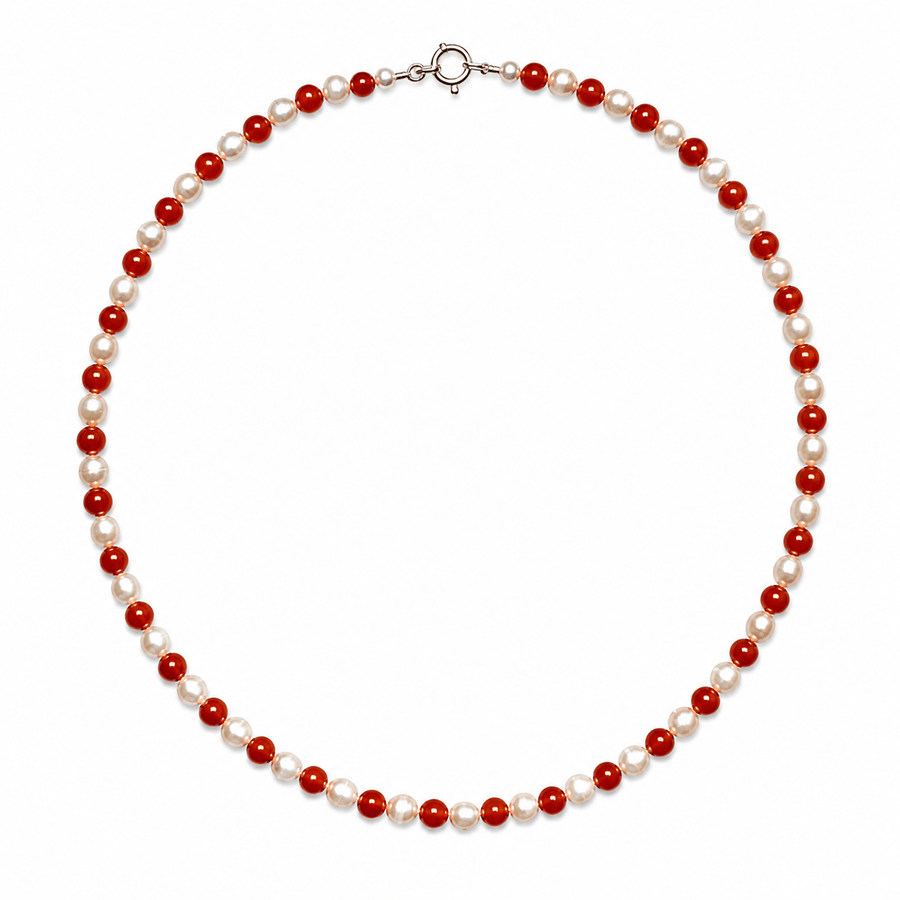 Süsswasserperlen-Kette mit Karneol - Atelier Tibet