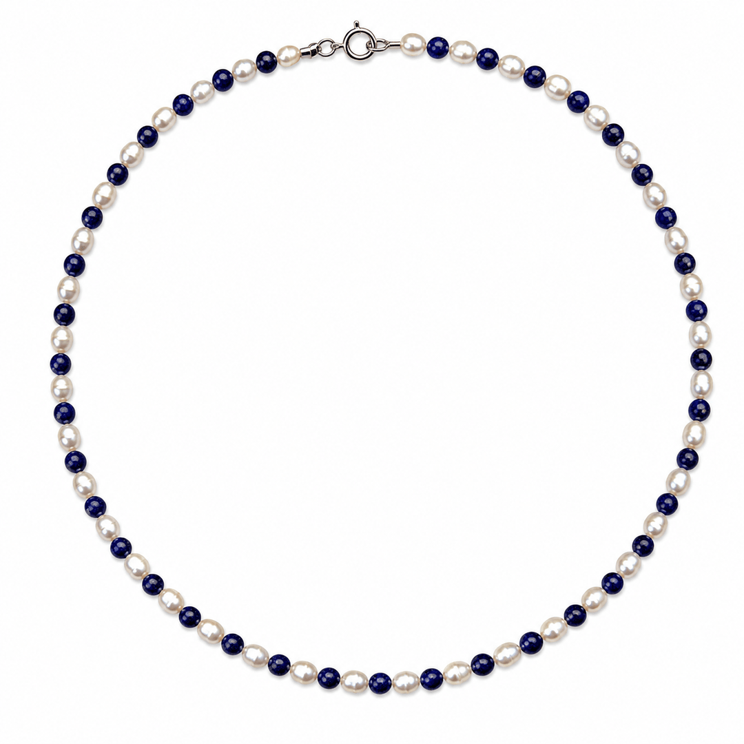 Süsswasserperlen-Kette mit Lapis Lazuli - Atelier Tibet