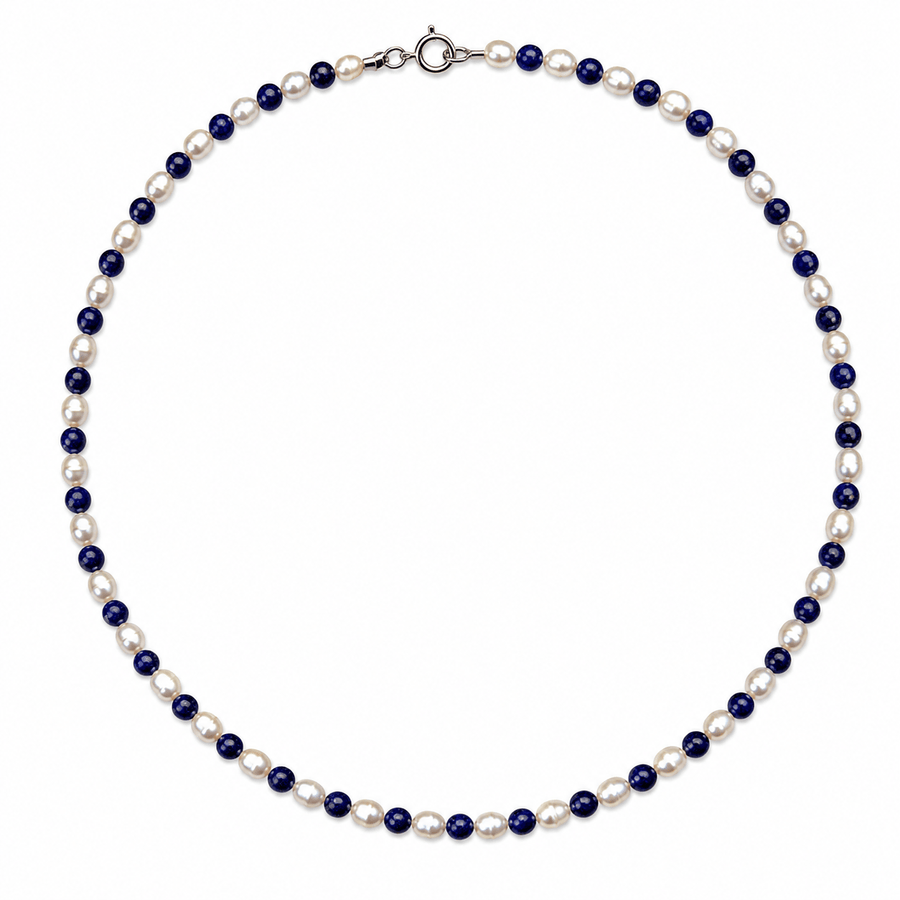Süsswasserperlen-Kette mit Lapis Lazuli - Atelier Tibet