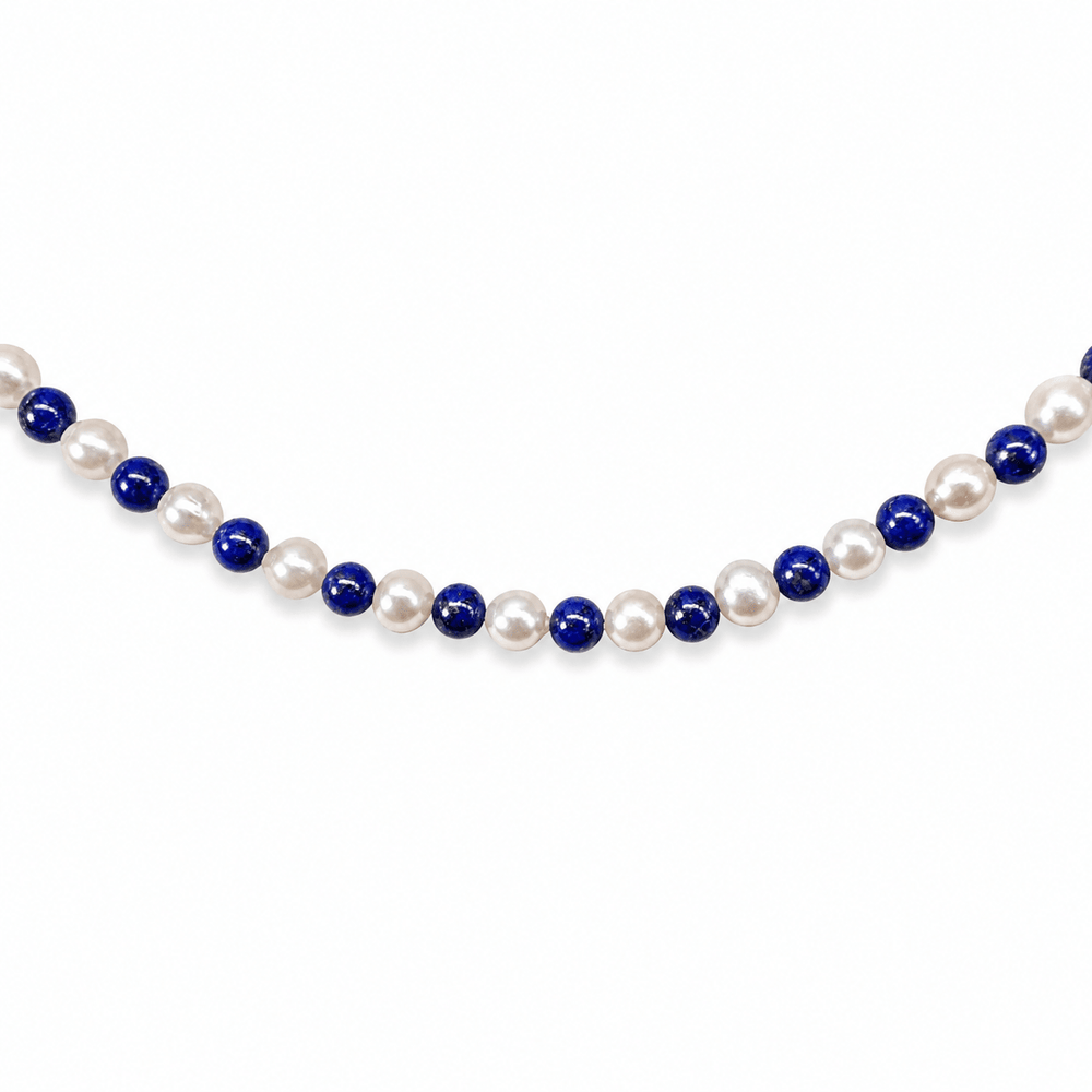 Süsswasserperlen-Kette mit Lapis Lazuli - Atelier Tibet