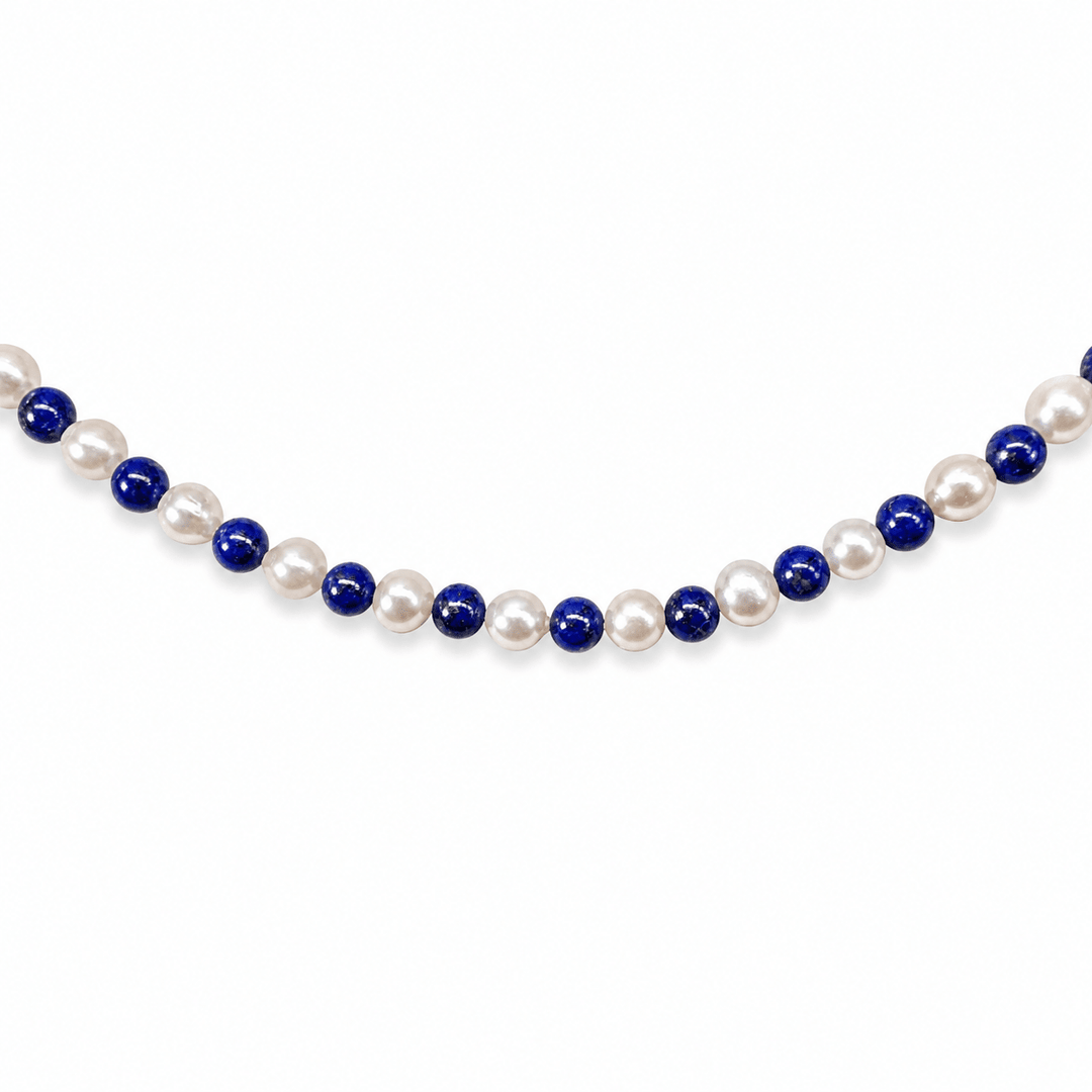 Süsswasserperlen-Kette mit Lapis Lazuli - Atelier Tibet