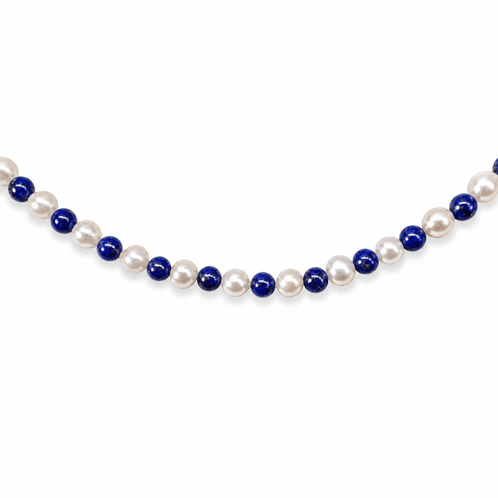 Süsswasserperlen-Kette mit Lapis Lazuli - Atelier Tibet