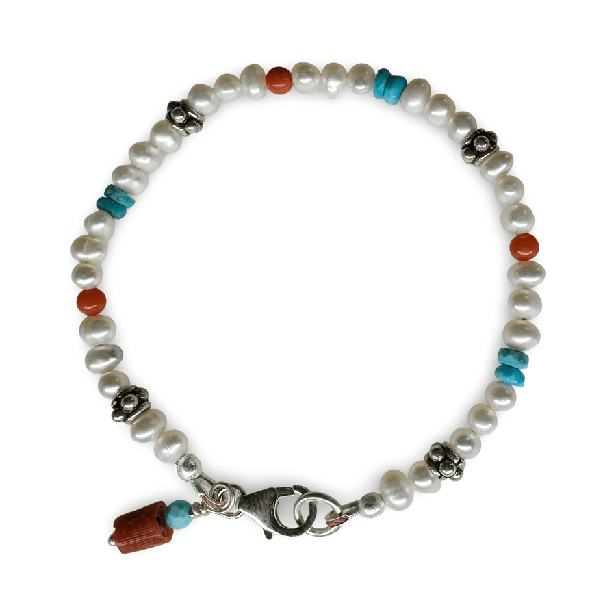Süsswasserperlen Mala - Armband mit Korallen und Türkis - Atelier Tibet