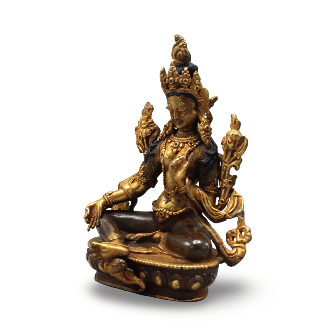 Teilvergoldete Kupferstatue «Grüne Tara» - Atelier Tibet