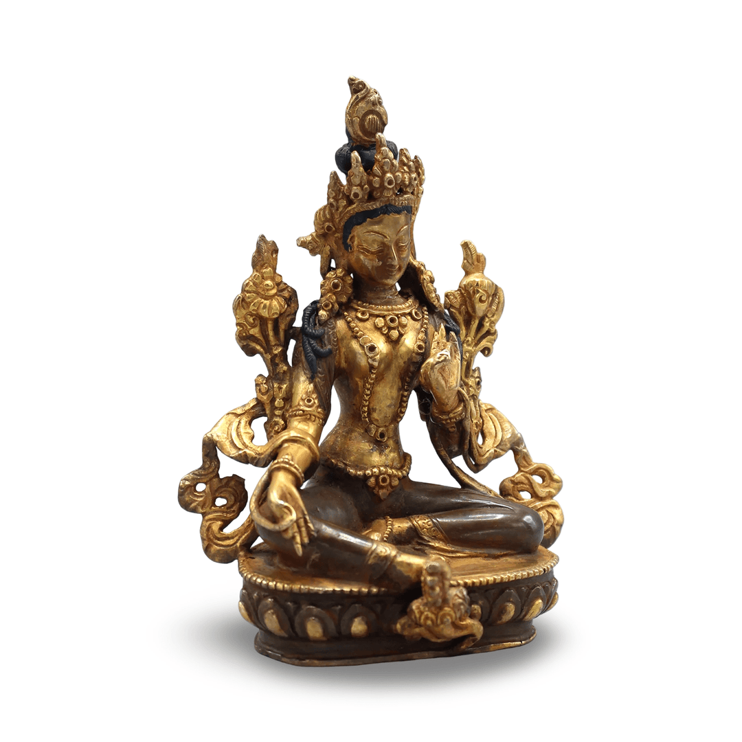 Teilvergoldete Kupferstatue «Grüne Tara» - Atelier Tibet