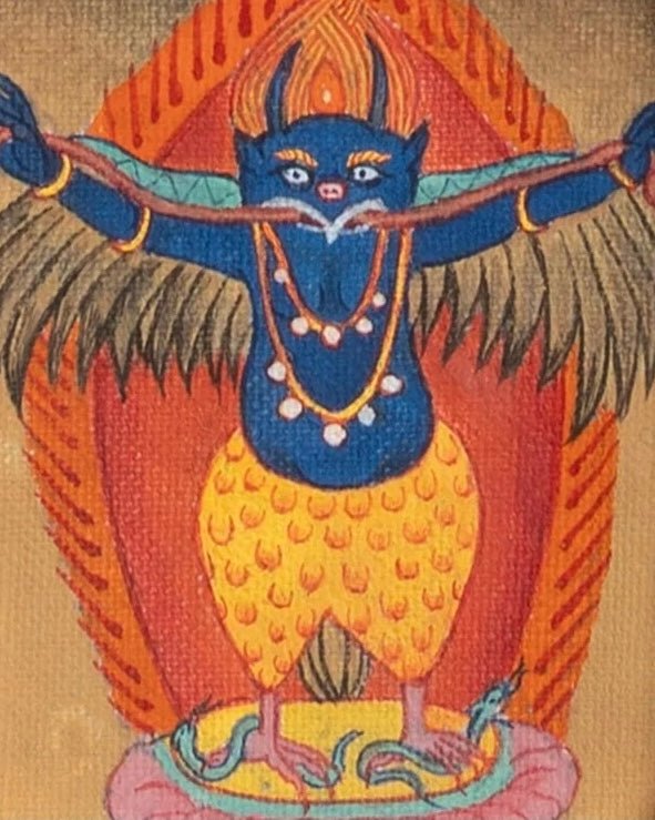 Thangka-Anhänger Khyung (Garuda), handgemalt · CHARU × Rimou Thangka - Atelier Tibet