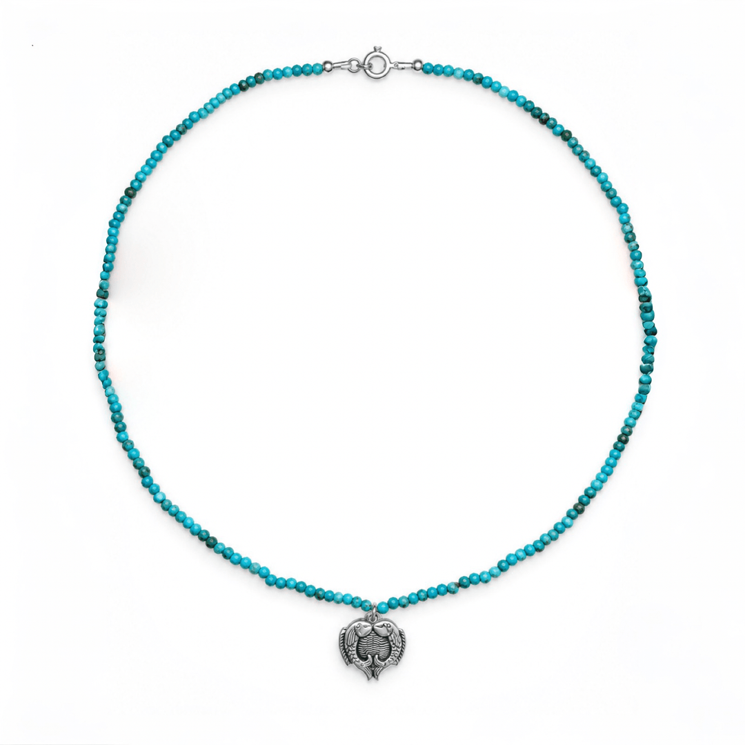 Tibet-Türkis-Kette mit Fischpaar-Anhänger in Silber - Atelier Tibet