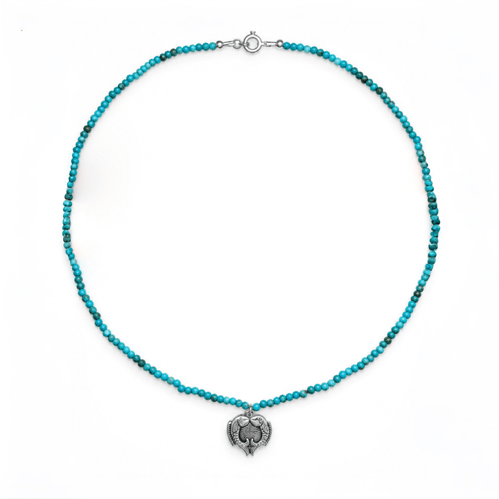 Tibet-Türkis-Kette mit Fischpaar-Anhänger in Silber - Atelier Tibet