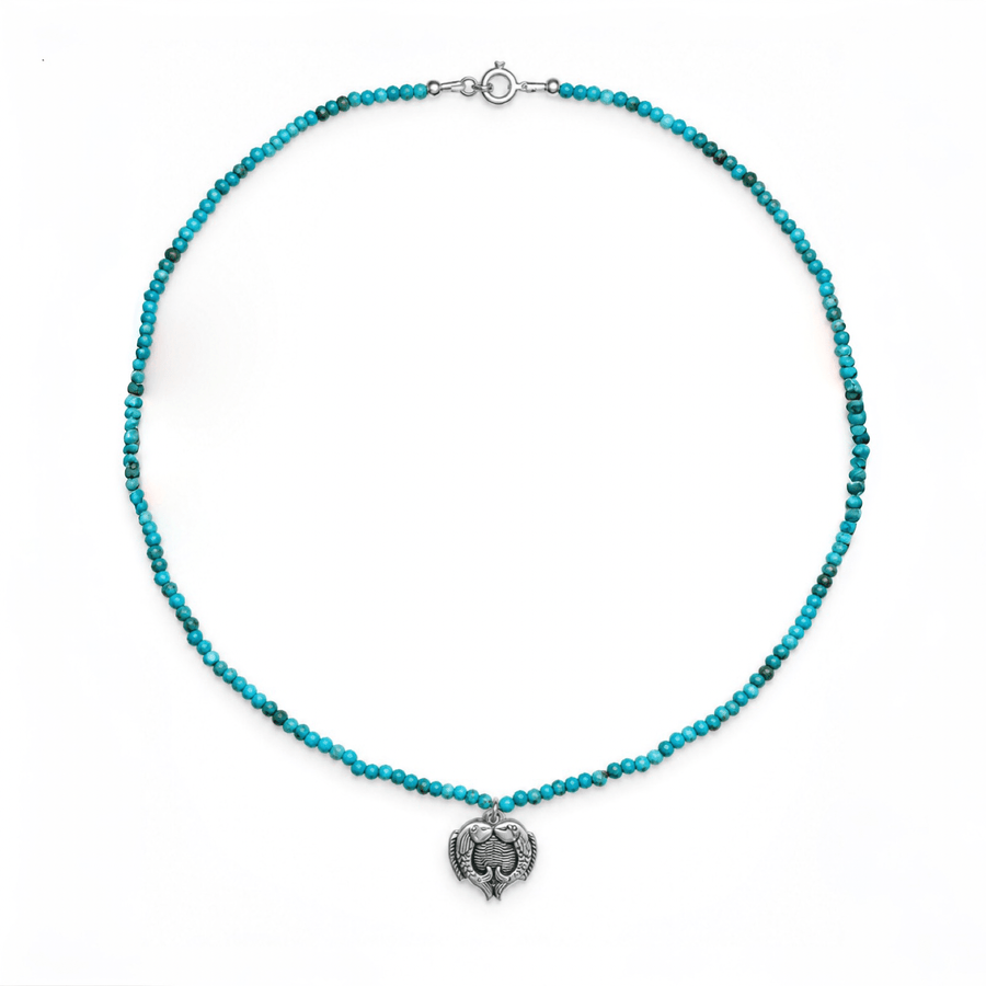 Tibet-Türkis-Kette mit Fischpaar-Anhänger in Silber - Atelier Tibet