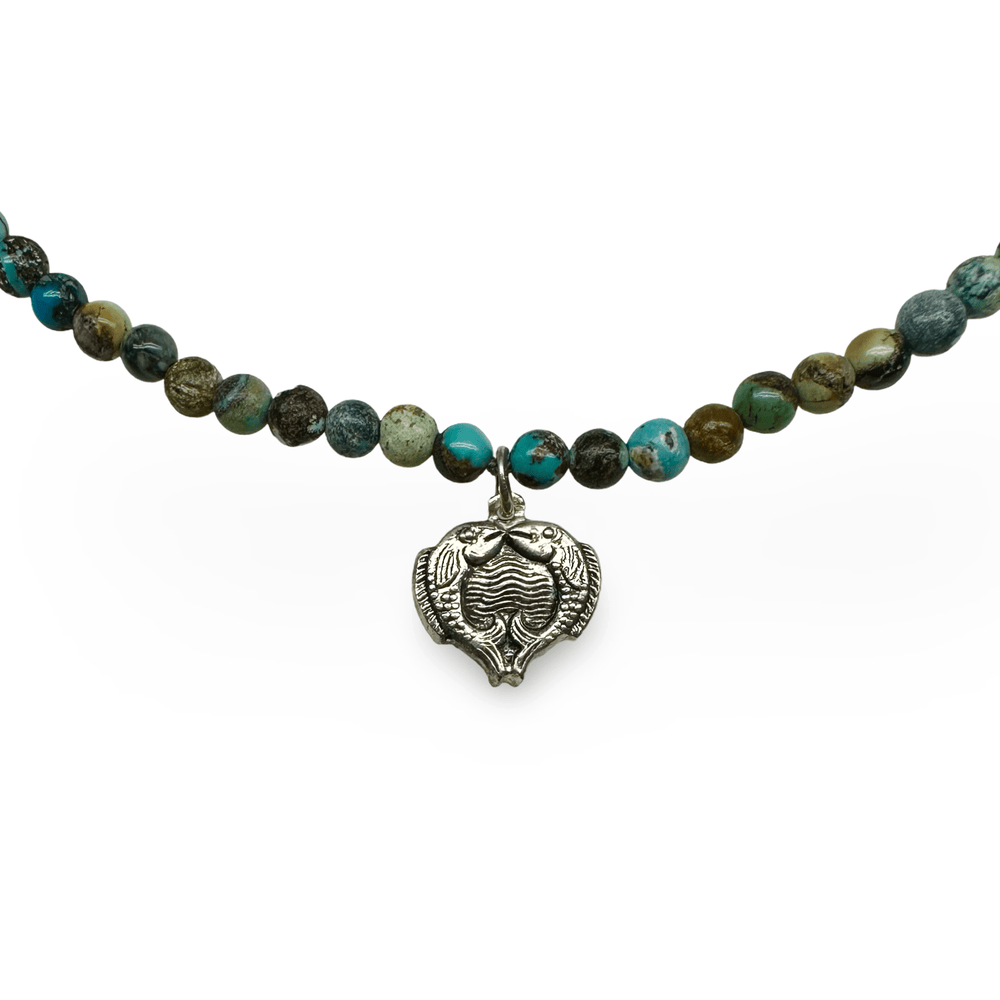 Tibet Türkis - Kette mit Silber - Glückssymbol - Anhänger «zwei goldene Fische» - Atelier Tibet