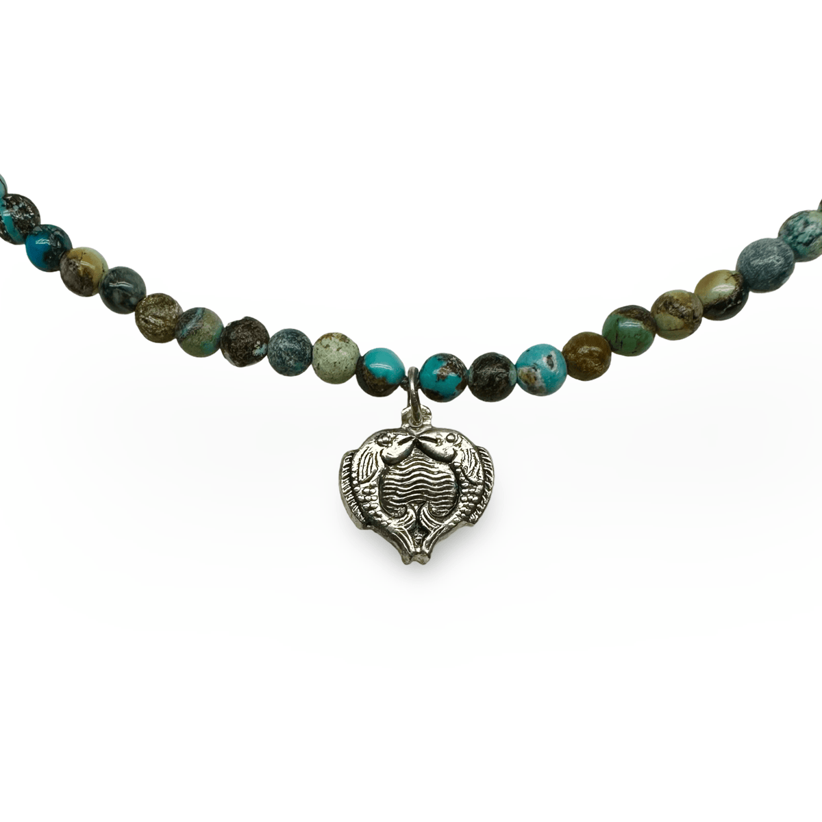 Tibet Türkis - Kette mit Silber - Glückssymbol - Anhänger «zwei goldene Fische» - Atelier Tibet