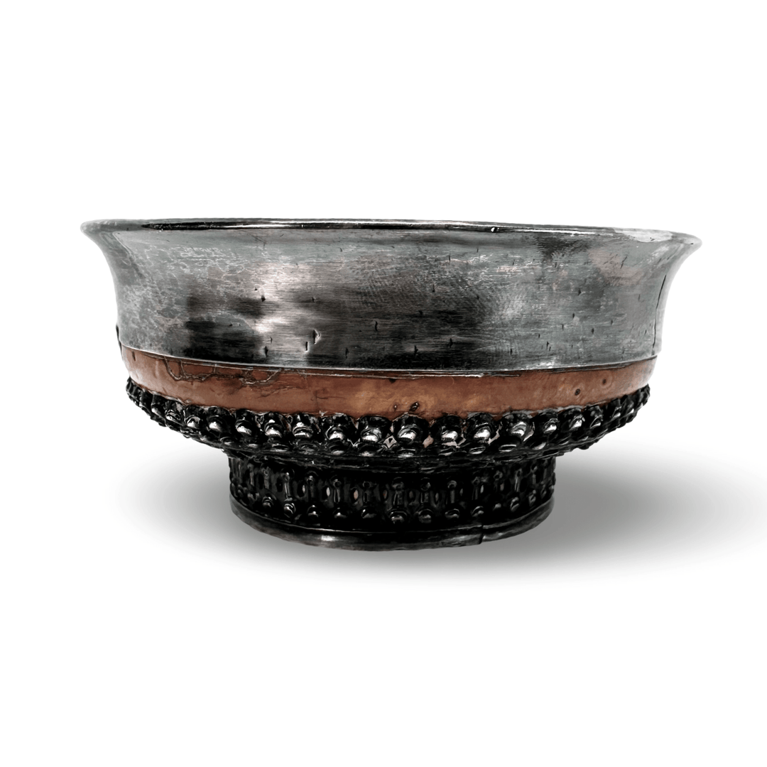 Tibetische Butterteeschale – Silber und Holz - Atelier Tibet