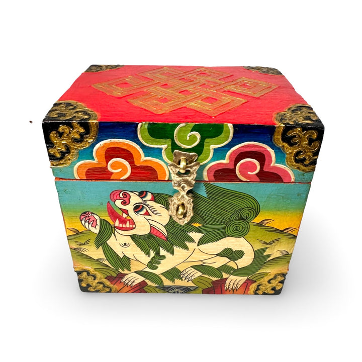 Tibetische Holzschatulle «Schneelöwe» - Atelier Tibet