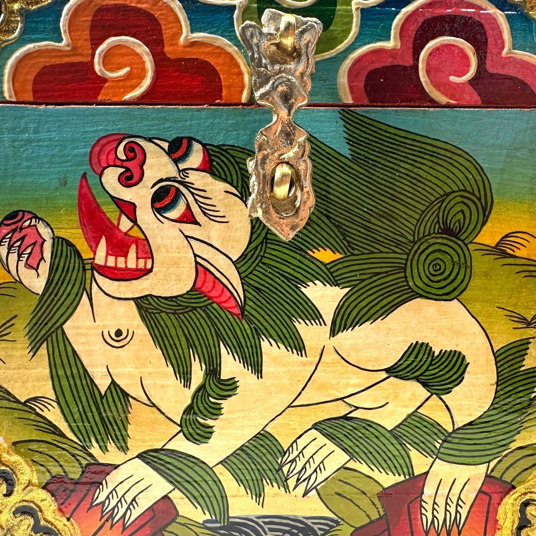 Tibetische Holzschatulle «Schneelöwe» - Atelier Tibet