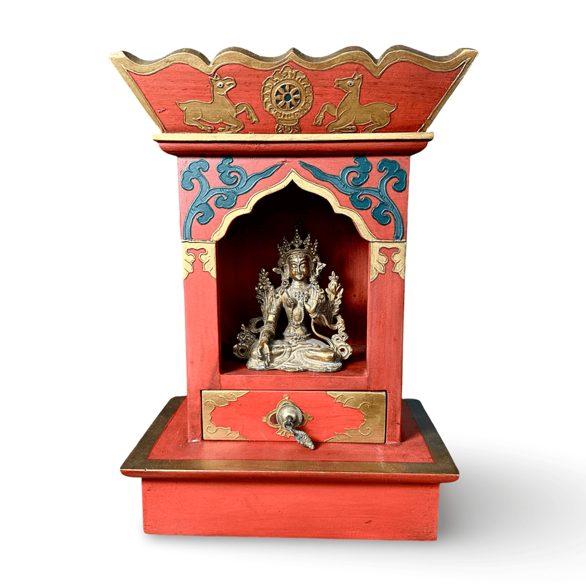 Tibetischer Schrein mit Dharmarad und Hirschen - Atelier Tibet