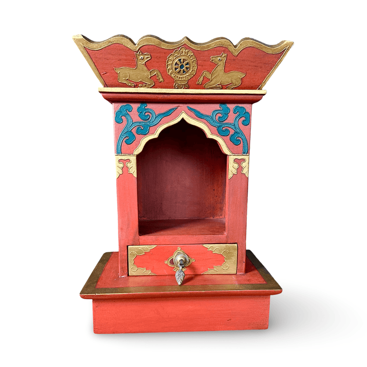 Tibetischer Schrein mit Dharmarad und Hirschen - Atelier Tibet