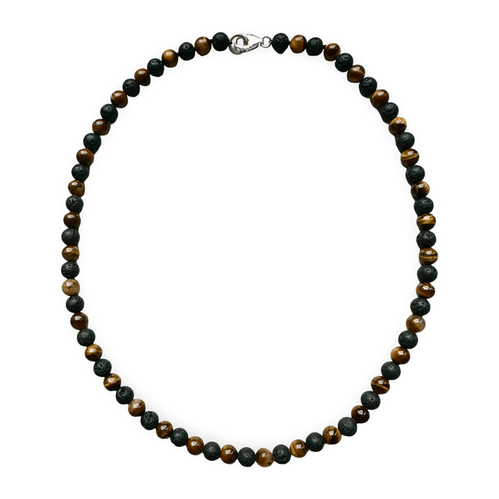 Tigerauge - und Lava - Halskette - Atelier Tibet
