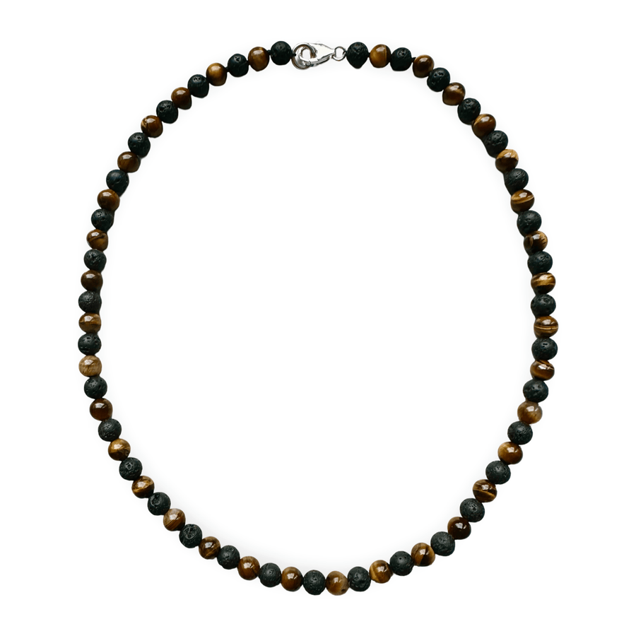 Tigerauge - und Lava - Halskette - Atelier Tibet