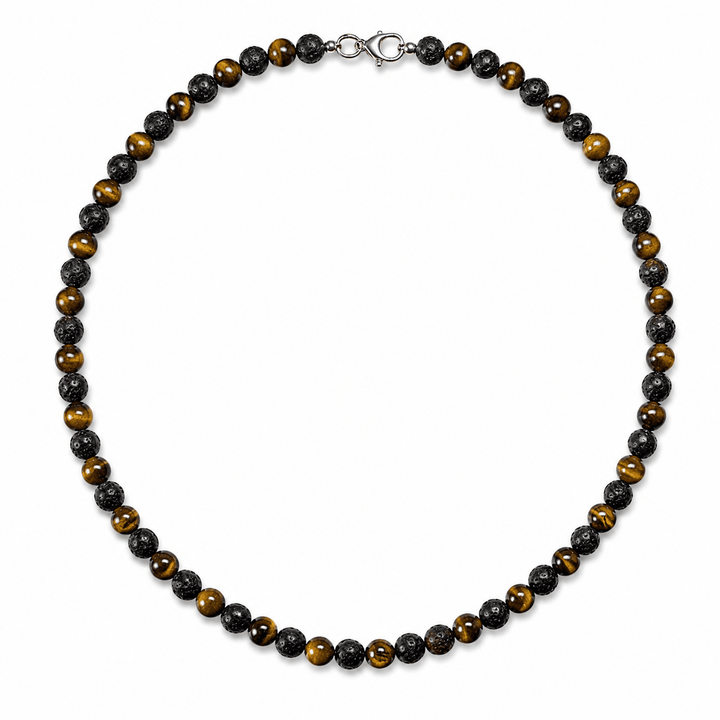 Tigerauge- und Lava-Halskette (7 mm) - Atelier Tibet